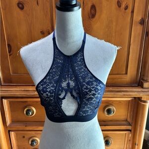 Victoria's Secret Very Sexy  Navy Lace High-Neck Bralette, Sz S